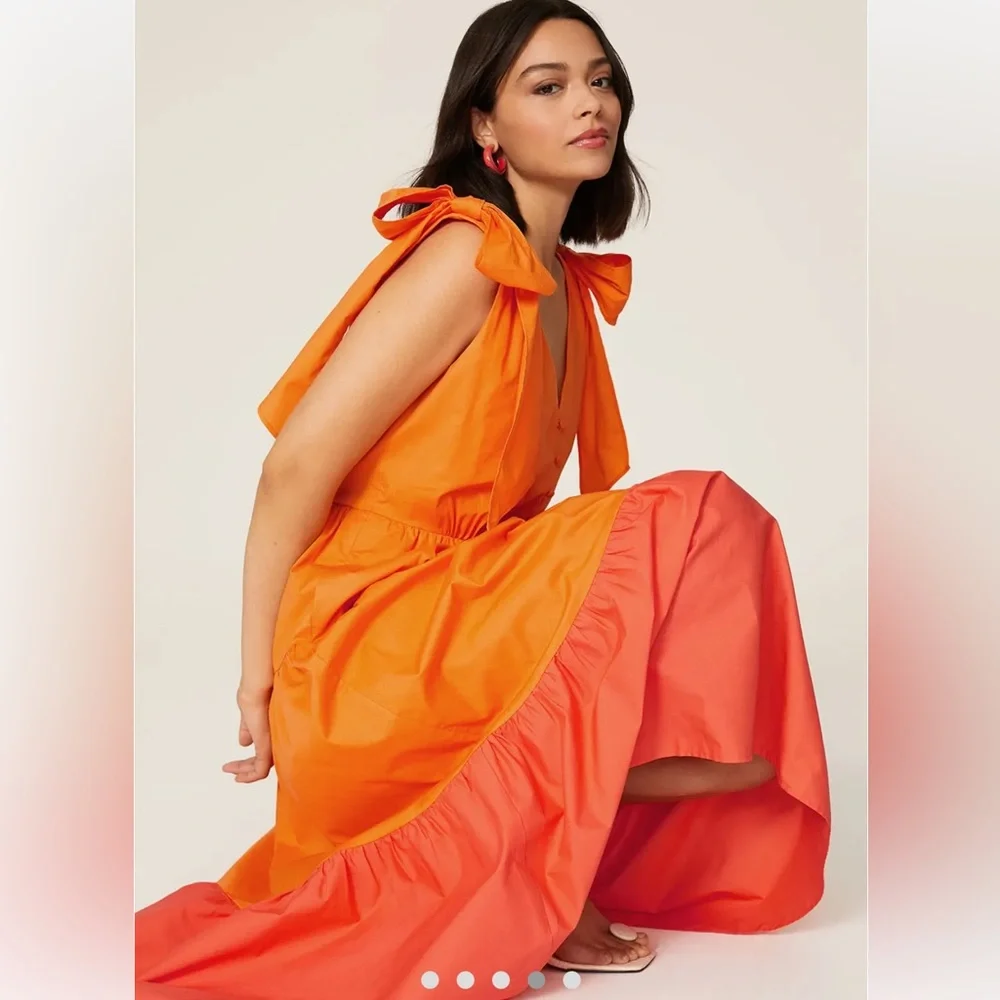 Color Me Courtney Louise Maxi Dress Orange Colorblock Vibrant Tangerine Citrus 8 - Picture 4 of 16